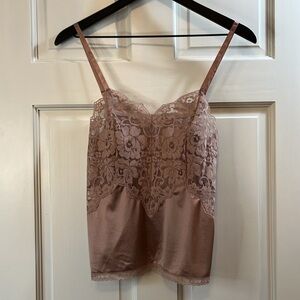 Vintage Applause Mauve Sweetheart Neckline Floral Lace Trim Cami - Size 34